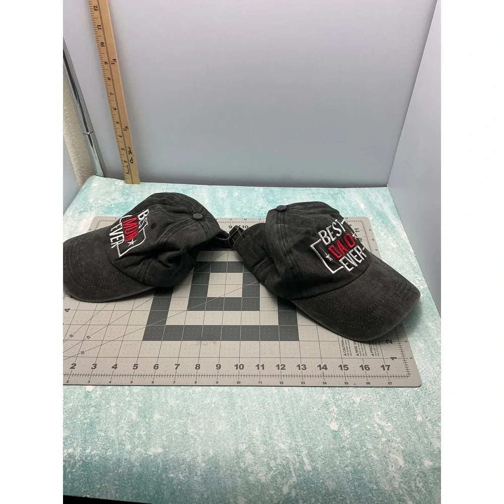 Best Mom Ever Best Dad Ever Matching Baseball Cap Set Washed Black Cotton 2pc‎